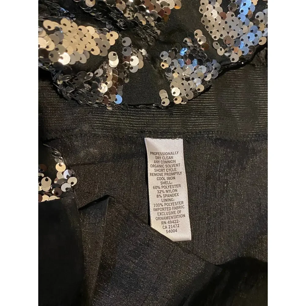 Cache Sequin Strapless Mini Dress US 4 Black Silver Bodycon Cocktail Party Y2K